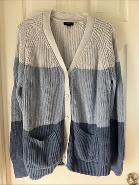 Halogen by Nordstrom Oversized Colorblock Cardigan Sweater Blues & Cream -Medium